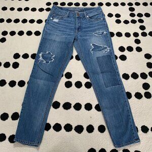 American Eagle Tomgirl Jeans Women’s 28 Distressed Patched Denim Button Fly